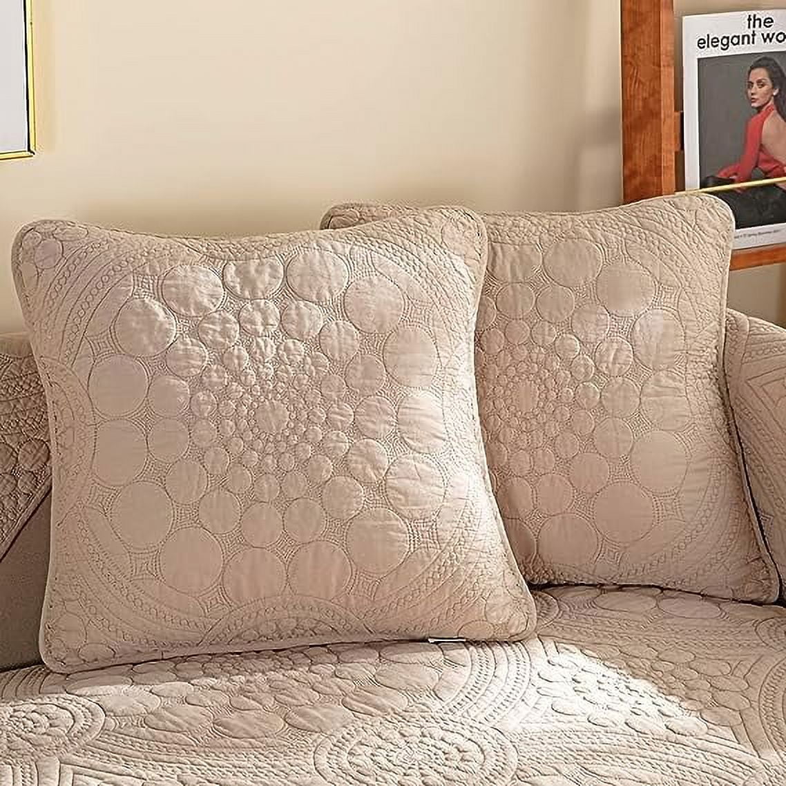 Nvzi Set of 2 Boho Circle Embroidery Throw Pillow Covers for Couch Bed Sofa Cotton Quilted Soft Cushion Covers (Khaki,20
