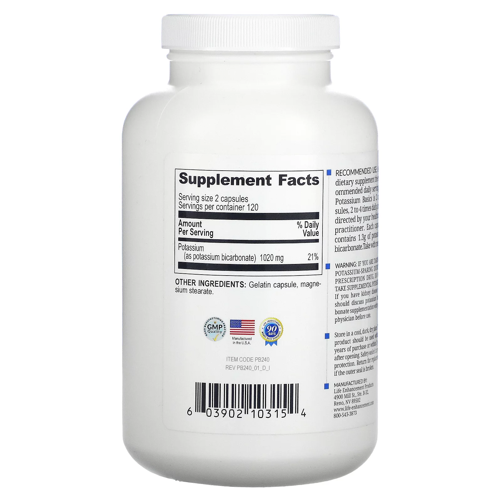 Potassium Basics, 240 Capsules, Life Enhancement