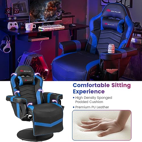 Goplus Massage Gaming Chair, Racing Style Gaming Recliner w/Adjustable Backrest and Footrest, Ergonomic High Back PU Leather Computer Office Chair Swivel Game Chair w/Cup Holder and Side Pouch