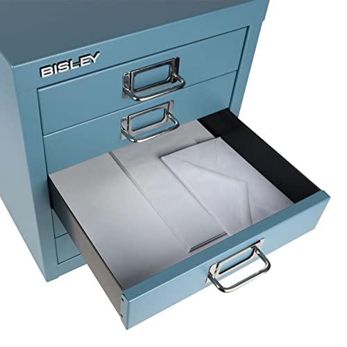 Bisley 10-Drawer Steel MultiDrawer Cabinet - Black, Chrome Pull Handles with Label Holders, Powder-Coated Steel, Removable Drawers, Fits Under Most Desks, Labels Included