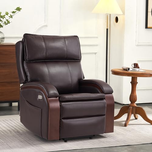 MCombo Power Lift Recliner Chair Sofa with Massage and Heat, Adjustable Headrest for Elderly People, Solid Wood Armrest, USB Ports, Side Pockets, Faux Leather 7917 (Cream White, Medium)