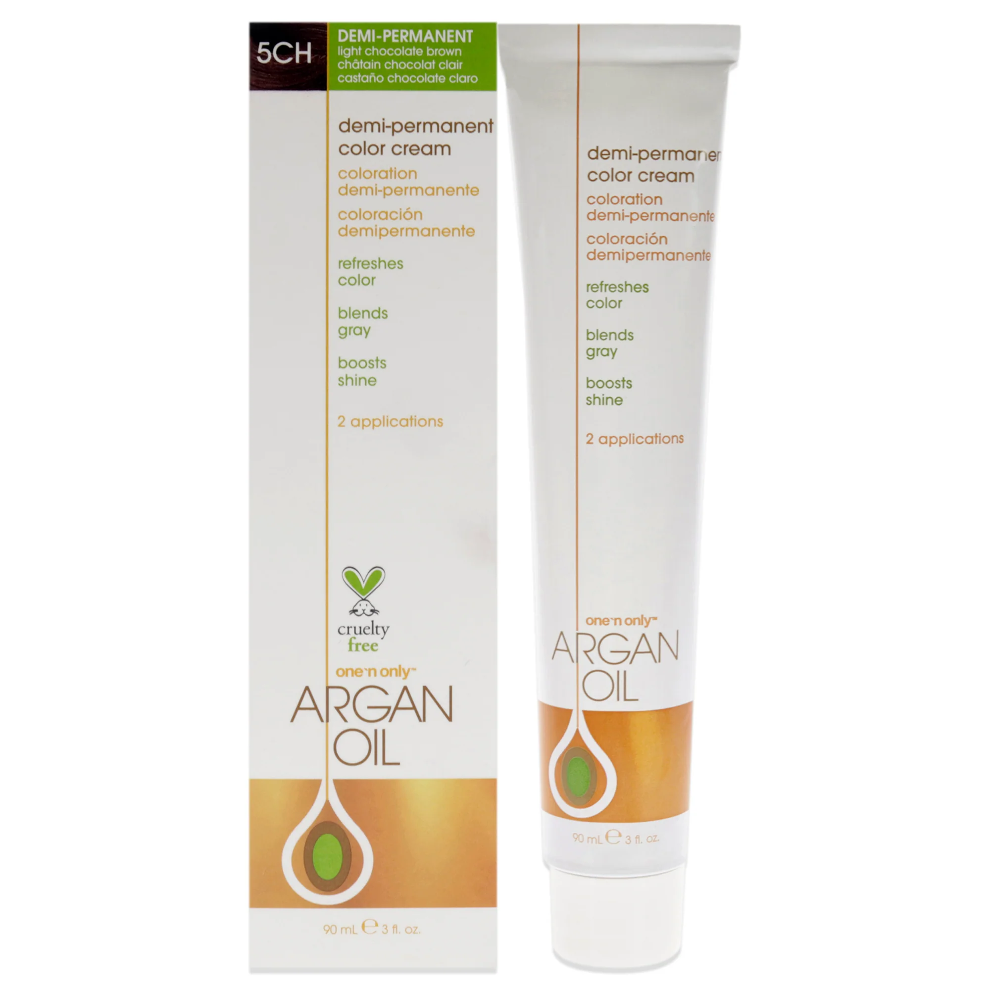 Argan Oil Demi-Permanent Color Cream - 5CH Light Chocolate Brown by One n Only for Unisex - 3 oz Hair Color