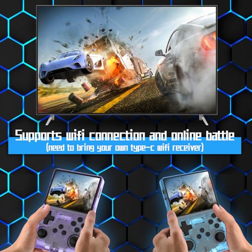 FVBADE [30000 in 1 R40S PRO Handheld Game Console 3.5 inch IPS Screen Mini Retro Console 3800mAh Portable Pocket Arcade 12+ Mainstream Emulator 256G TF Card Transparent(Blue)