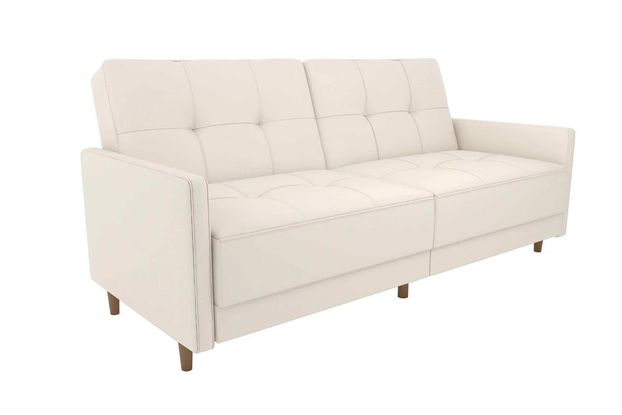 Desert Fields Adera Coil Futon, White Faux Leather