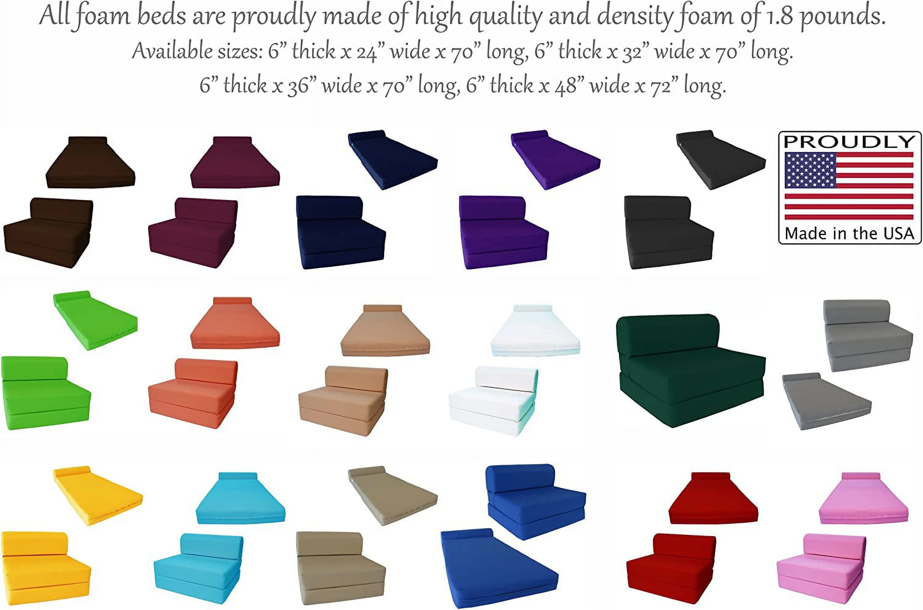 RUNFAYBIU D&D Futon  Sleeper Chair Folding Foam Bed  Foldable Sofa Mattress  Foam Density 1.8 lbs  6 x 32 x 70  Denim