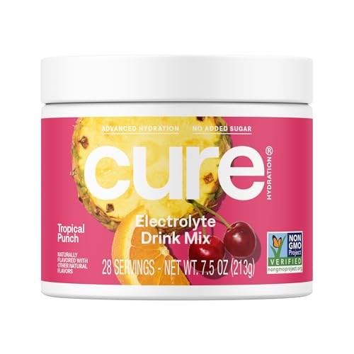 Cure Hydration | Plant-Based Electrolyte Drink Mix | No Added Sugar | FSA & HSA | Dehydration Relief Powder Made with Coconut Water | Non-GMO | Vegan | 28 Servings Jar - Berry Pomegranate