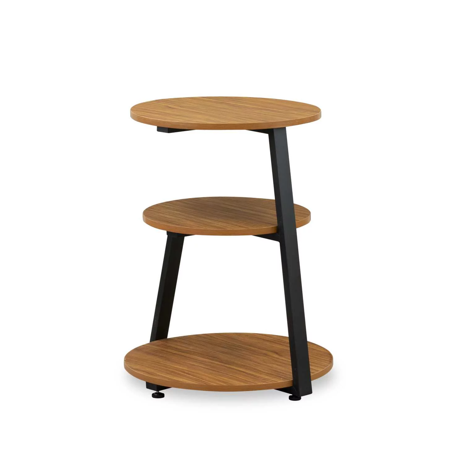 East West Furniture Driscoll Round Wooden and Metal End Table in Black/Oak
