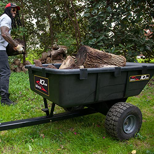Brinly 10 cu.ft. 650lb Heavy Duty Tow-Behind Poly Utility Cart & Dump Trailer with Magnetic Hitch Pin & Compression Molded Bed