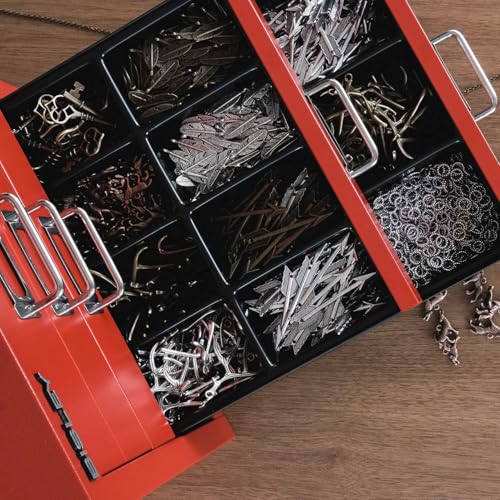 Bisley 10-Drawer Steel MultiDrawer Cabinet - Black, Chrome Pull Handles with Label Holders, Powder-Coated Steel, Removable Drawers, Fits Under Most Desks, Labels Included