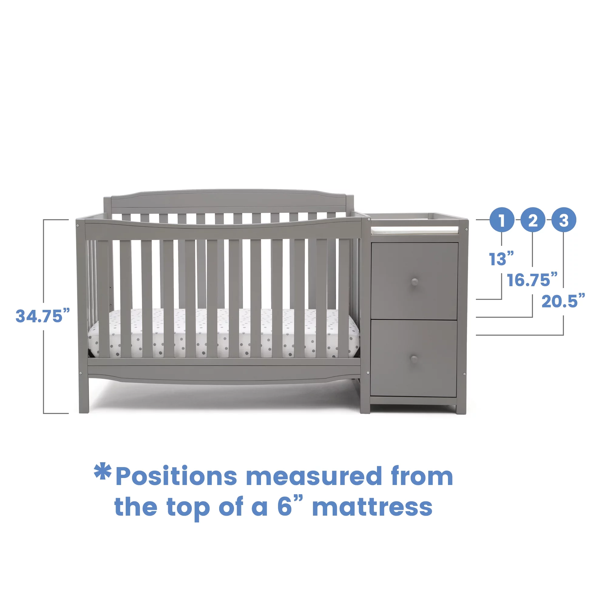 Delta Children Mason 6-in-1 Convertible Crib and Changer, Gray