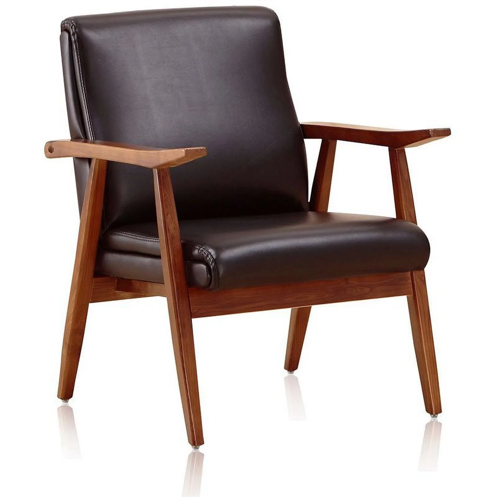 Pemberly Row Contemporary Faux Leather Accent Chair in Black/Amber
