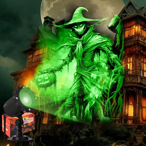 Treela Halloween Projector Lights Outdoor Indoor Dynamic Ghost Skull Lights Decoration Outside LED Landscape Lamp for Holiday Garden Supplies(Red,Ghost)