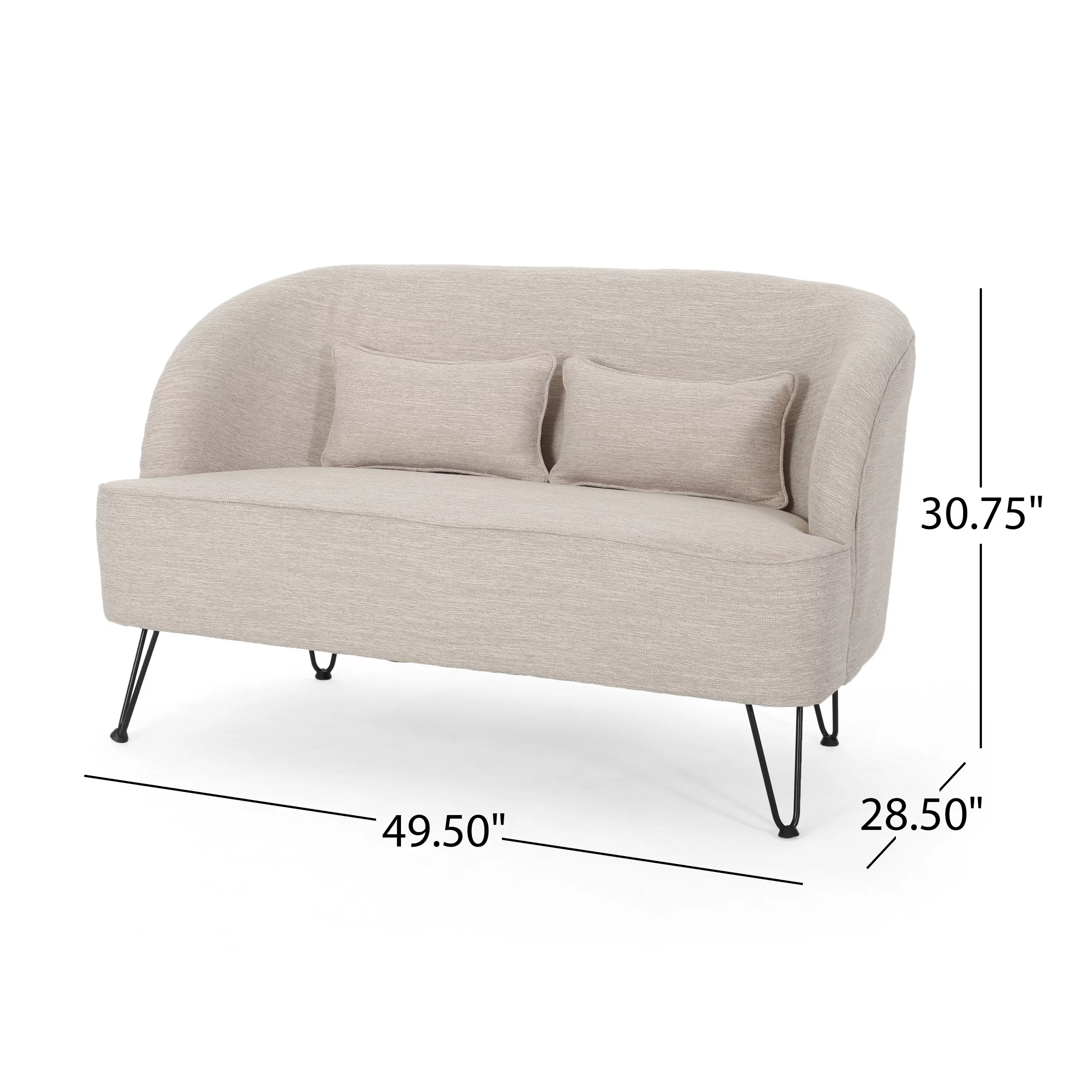 GDF Studio Miraloma Modern Fabric Upholstered Loveseat with Hairpin Legs, Beige