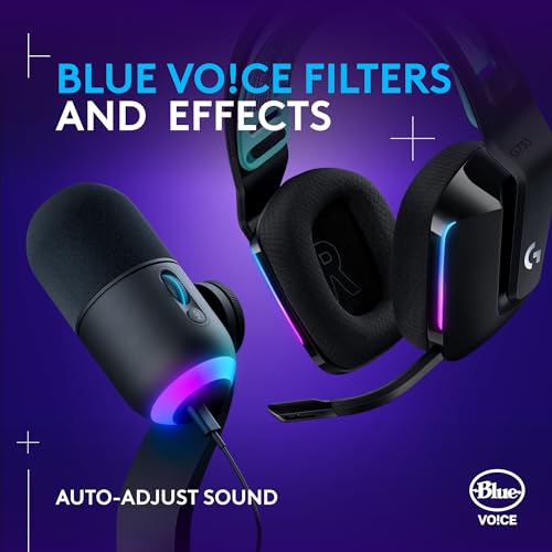 Logitech G733 Lightspeed Wireless Gaming Headset, Suspension Headband, Lightsync RGB, Blue VO!CE Mic, PRO-G Audio – Black, Gaming Headset Wireless, PC, PS5, PS4, Switch Compatible