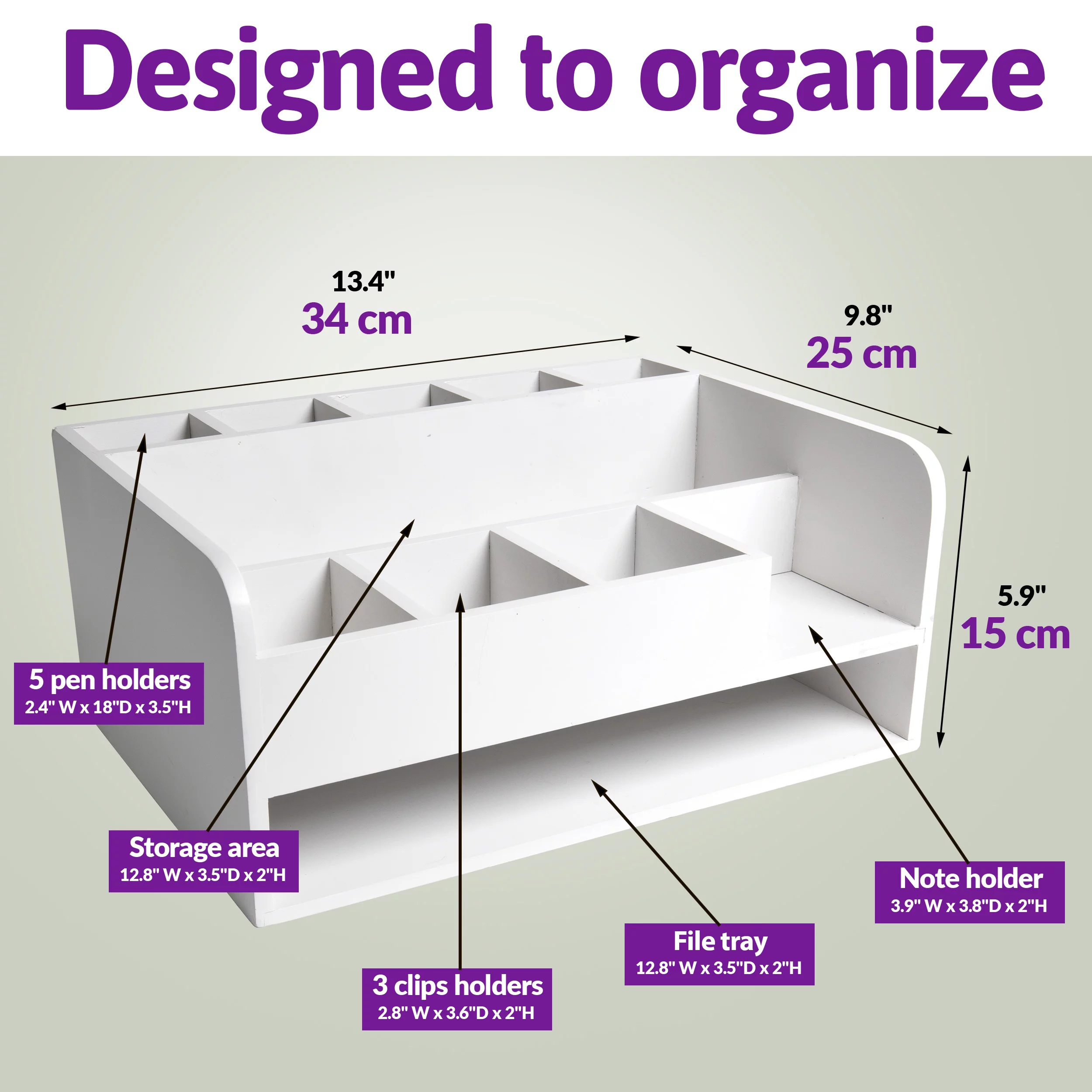 MissionMax White Desk Organizer with File Tray and Compartments for Stationary Supplies