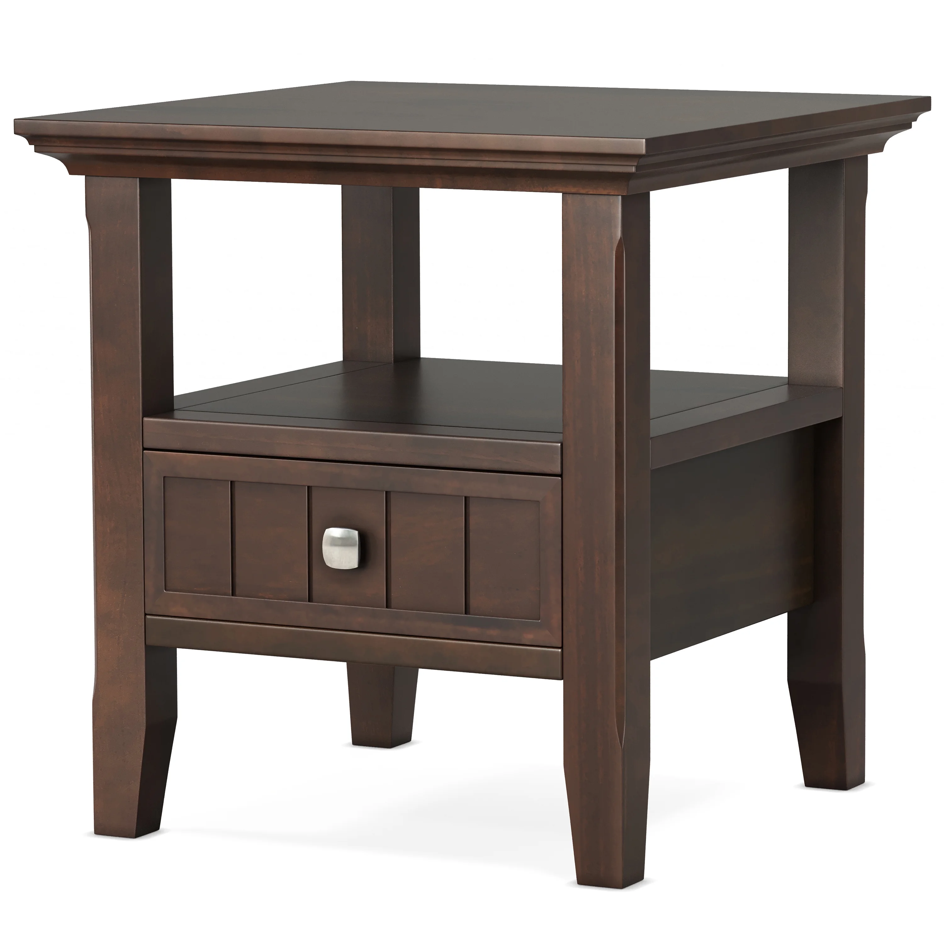 Simpli Home Acadian SOLID WOOD 19 inch Wide Square Transitional End Table with Drawer in Brunette Brown