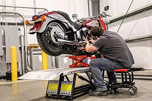 Stanz 1100 LB Heavy Duty Wide Deck ATV Motorcycle Bike Scooter Scissor Lift Jack Crank Stand with Safety Bar