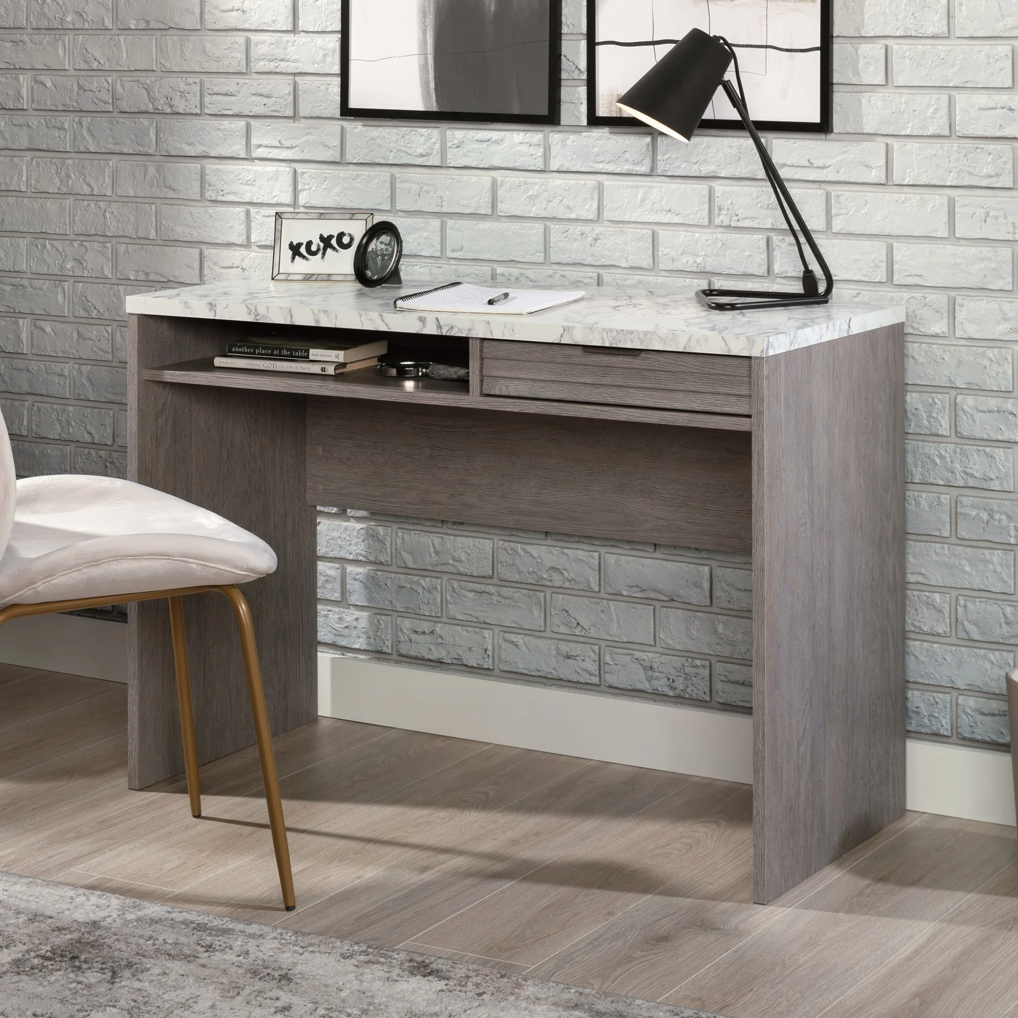 Sauder East Rock Engineered Wood Writing Desk in Ashen Oak Finish
