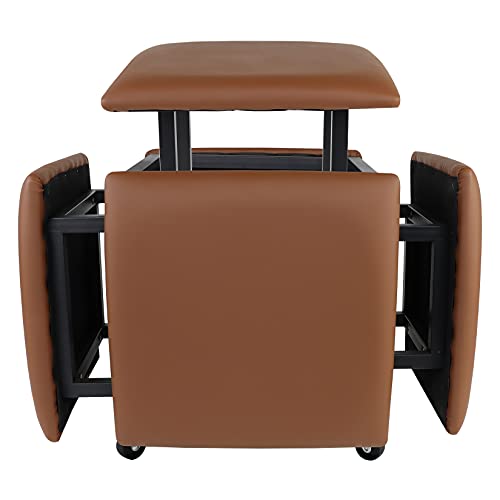 5 in 1 Nesting Ottoman Cube Chair, Stackable Stools, Leather Square Ottoman Bench, Foot Stool with Wheels for Living Room,Dining Room 15.75x15.75x16.54 inches