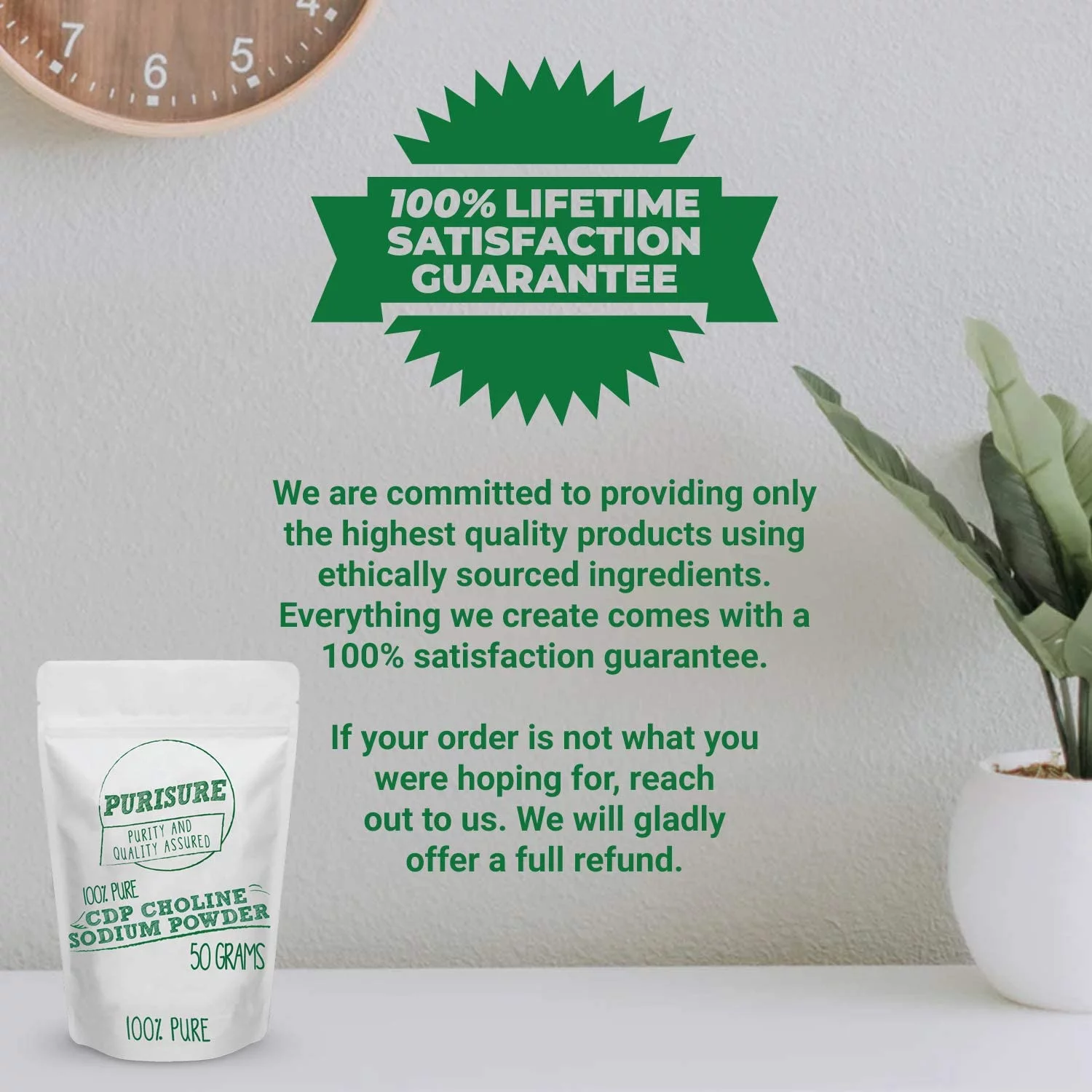 Purisure CDP Choline Powder, 50g, Brain Supplement, Reduces Mental Fatigue, 200 Uses