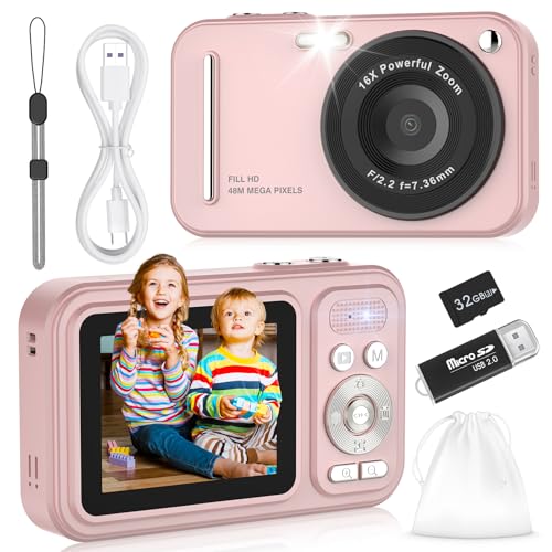 Digital Camera for Kids, WITYEAH 48MP FHD 1080P Point and Shoot Digital Cameras with 16X Zoom Anti-Shake, Compact Portable Cameras for Photography, for Boys Girls Teens Beginners