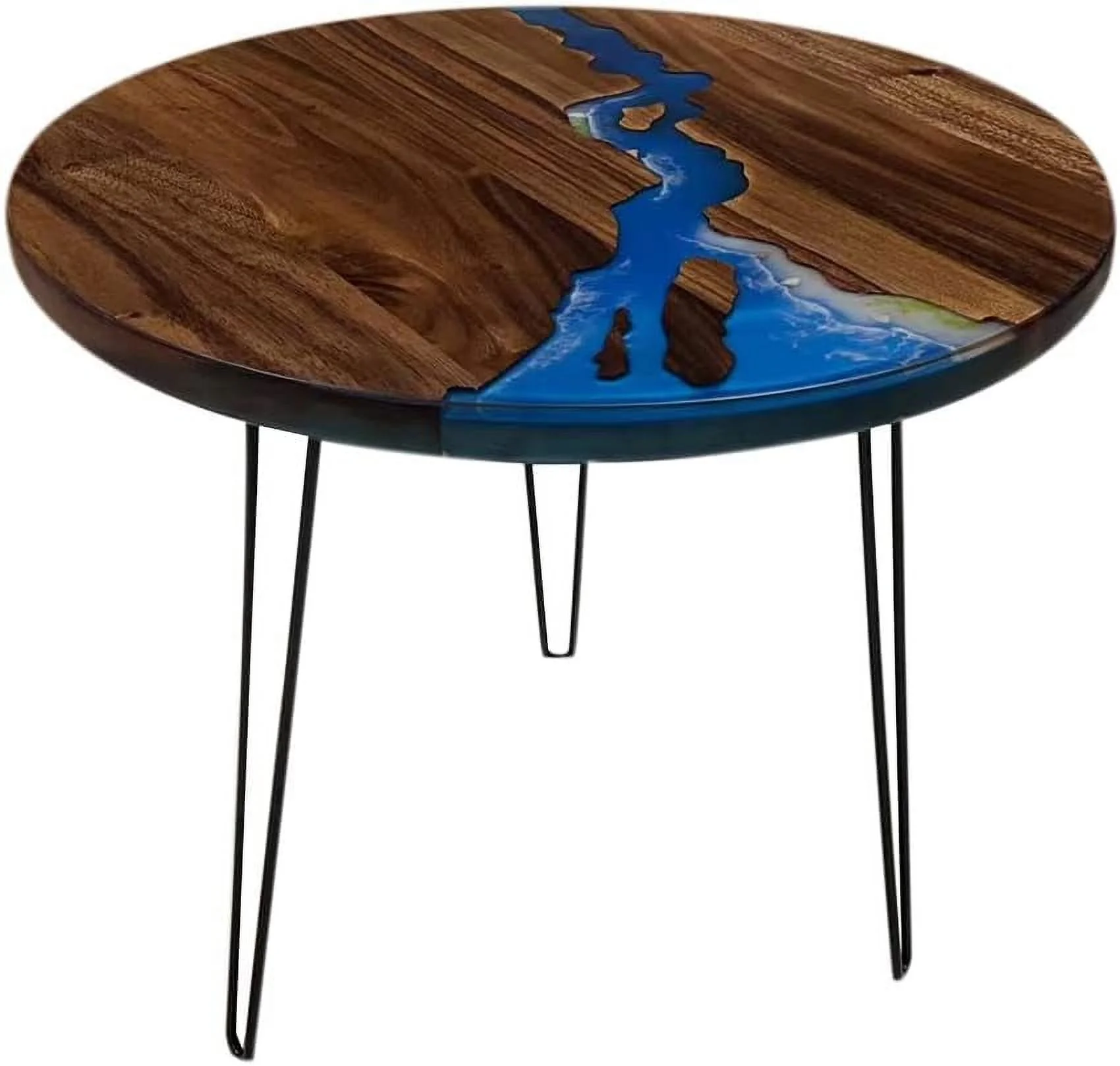 Round Coffee Table Pure Handmade Teak Wood Resin Furniture For Home Decor, Teak Resin Coffee Round Table, Round Kitchen Table, For Home, Balcony, Office, Farmhouse And Living Room