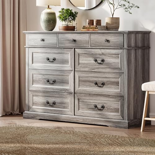 LINSY HOME Dresser for Bedroom with 6 Drawers, Wide Chest of Deep Drawers with Metal Handle, Wooden Bedroom Dresser with Storage Organizer for Closet, Living Room, Hallway, Beige