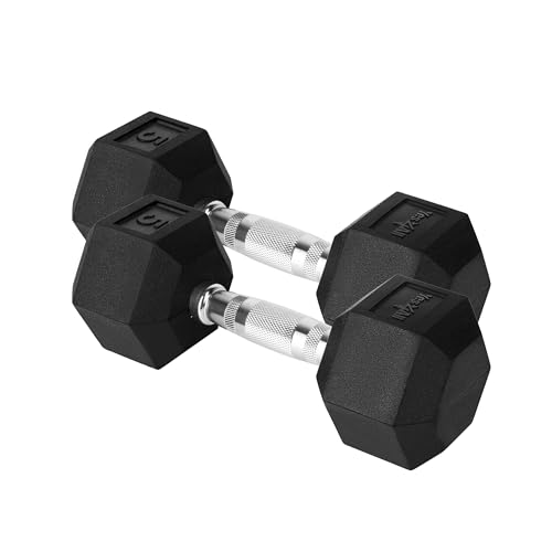Yes4All Chrome/Rubber Grip Encased Hex Dumbbells – Hand Weights With Anti-Slip 10-30 LBS Pair