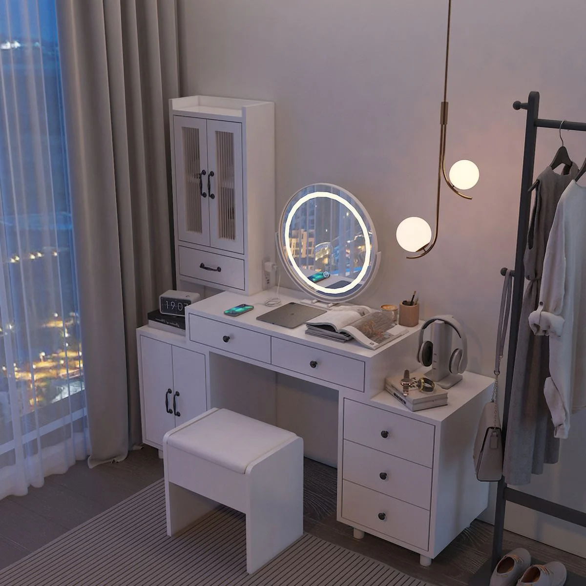 SYTHERS Makeup Vanity: Modern Retractable Dressing Table with Power Outlets