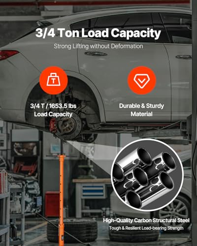 VEVOR Underhoist Support Stand, 3/4 Ton Capacity Under Hoist Jack Stand, Lifting from 38.4 to 75.4 in, Bearing Mounted Spin Handle, Self-Locking Threaded Screw, Two Wheels, Support Vehicle Components