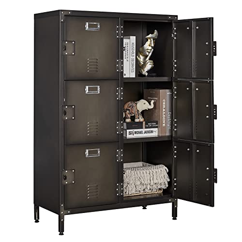 Metal Locker Storage Cabinet, 47.3” Employees Locker Industrial Steel Storage Cabinet with Shelves and 6 Lockable Doors for Home, School, Gym