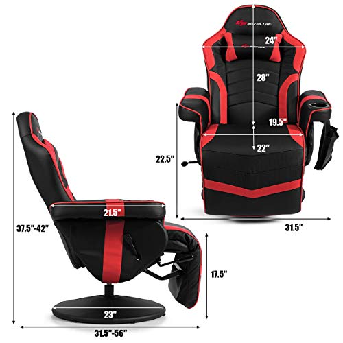 Goplus Massage Gaming Chair, Racing Style Gaming Recliner w/Adjustable Backrest and Footrest, Ergonomic High Back PU Leather Computer Office Chair Swivel Game Chair w/Cup Holder and Side Pouch