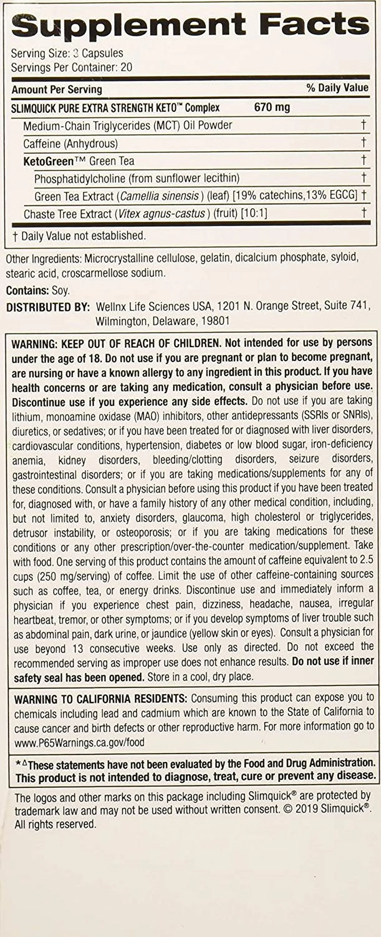 SlimQuick Pure Keto Dietary Supplement Extra Strength Caplets 60 Ct