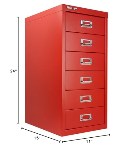 Bisley 10-Drawer Steel MultiDrawer Cabinet - Black, Chrome Pull Handles with Label Holders, Powder-Coated Steel, Removable Drawers, Fits Under Most Desks, Labels Included