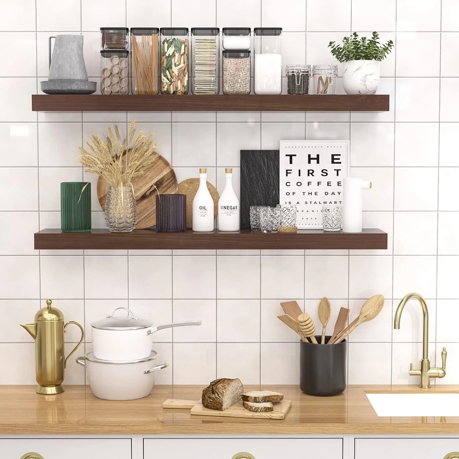 YGDU Floating Shelves Wood Shelves for Wall - 36 Inch Long Floating Shelf with Invisible Brackets, Natural Solid Wooden Floating Wall Shelves for Living Room Bedroom Bathroom Kitchen, Set of 2