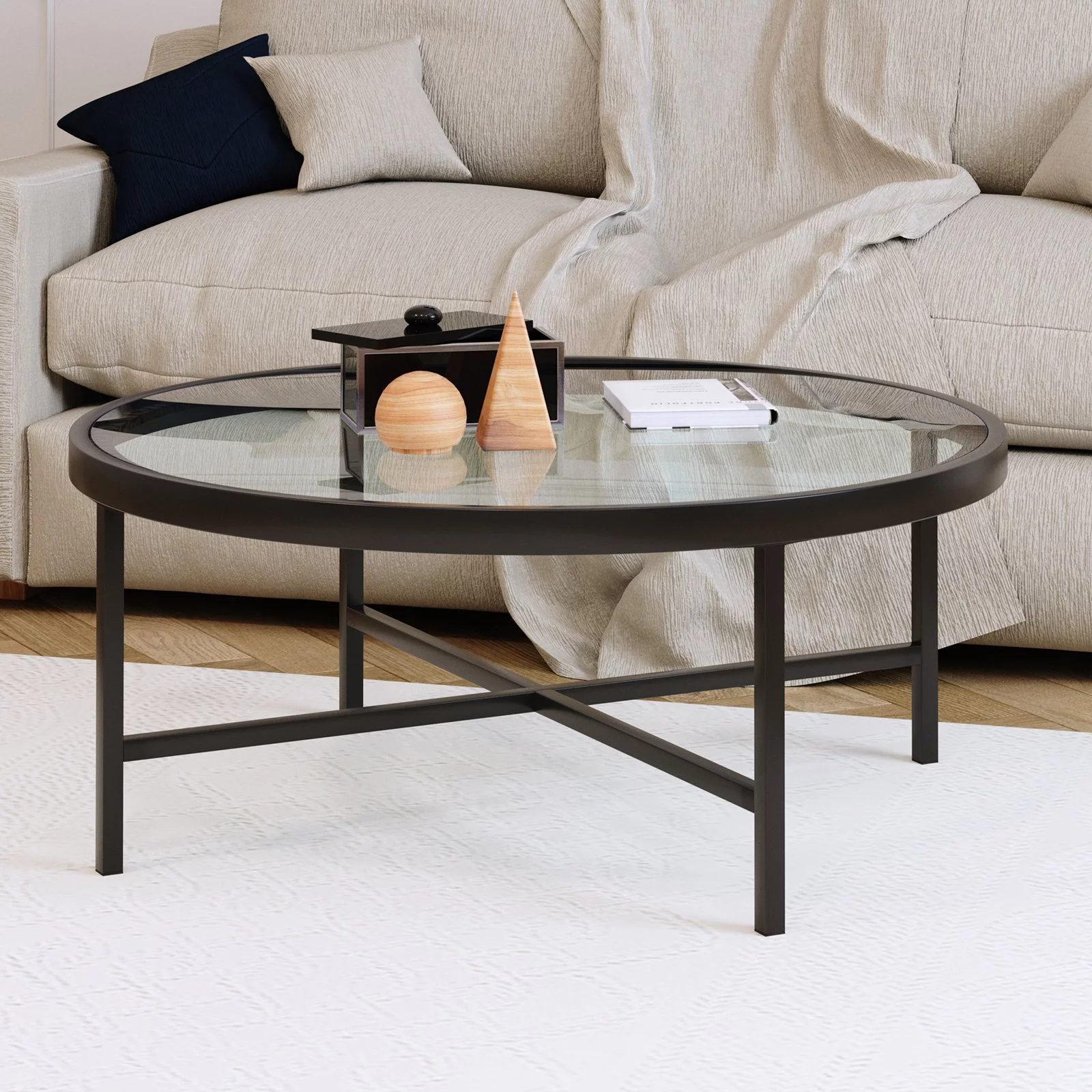 Henn&Hart Round Metal Base Coffee Table in Brass and Gold
