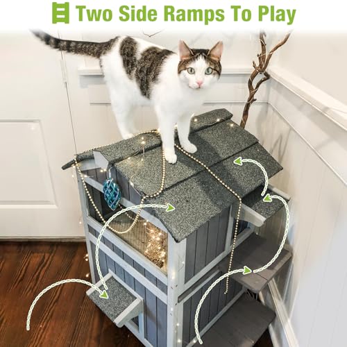 GUTINNEEN Outdoor Cat House Insulated Weathproof Two Story Feral Cat Shelter for Winter with Escape Door