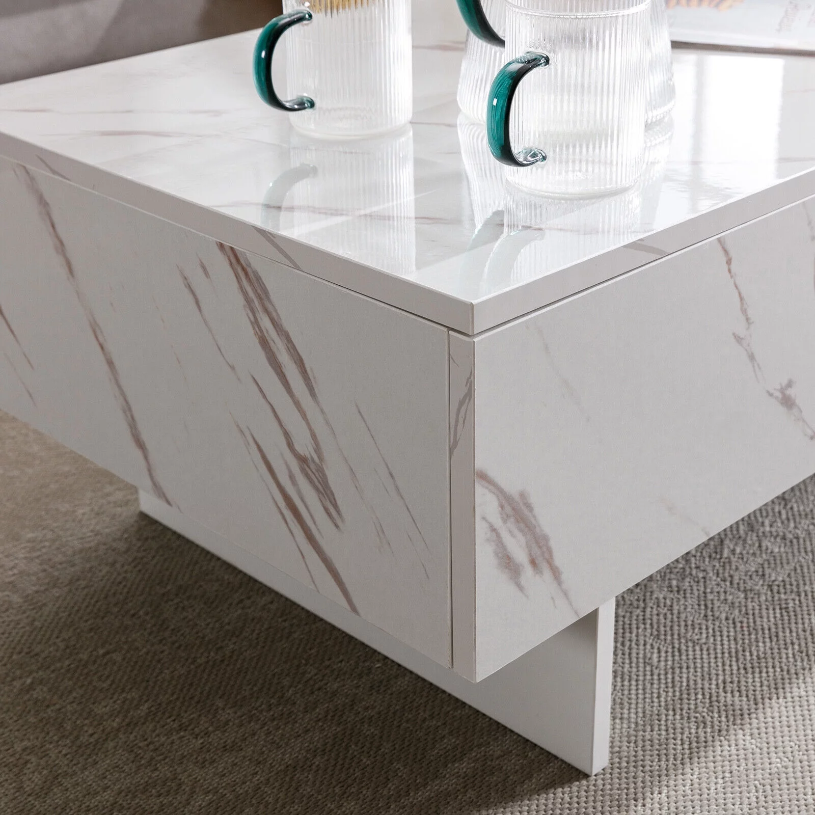 High Gloss White Marble Rectangle Coffee Table 42.5