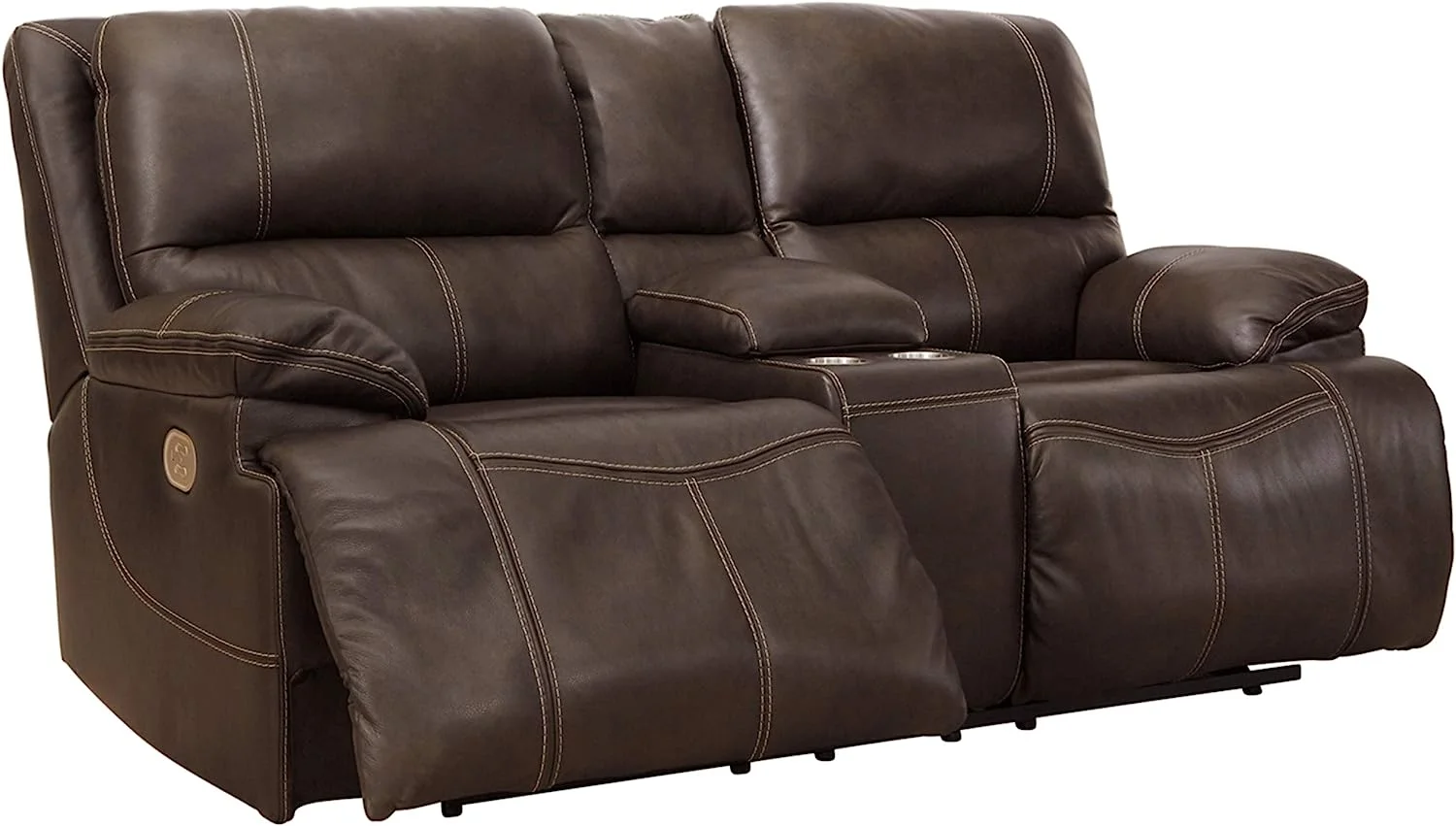 Ashley Furniture Ricmen Leather Power Reclining Loveseat in Walnut