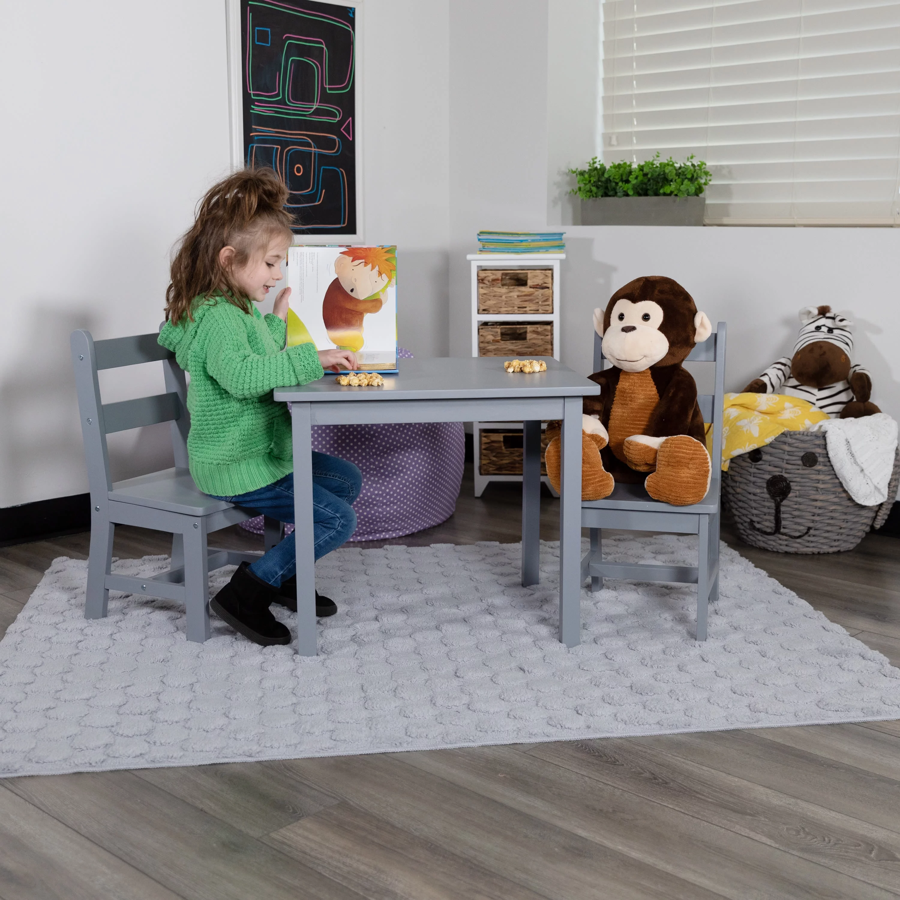 Flash Furniture Kyndl Kids 3 Hardwood Piece Table and Chair Set, Gray
