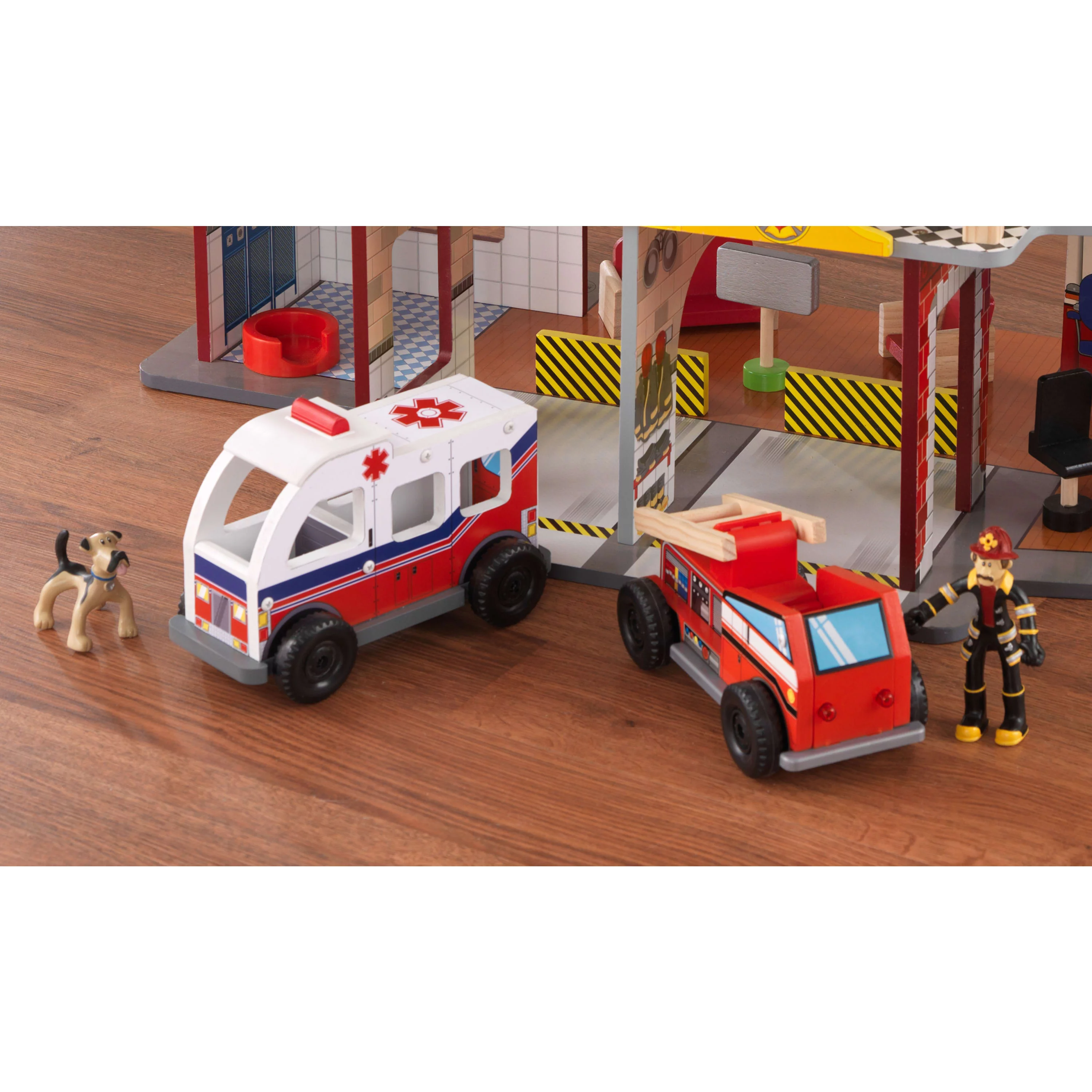KidKraft Deluxe Wood Rescue Play Set with Ambulance, Fire Truck, Helicopter & 27 Pieces