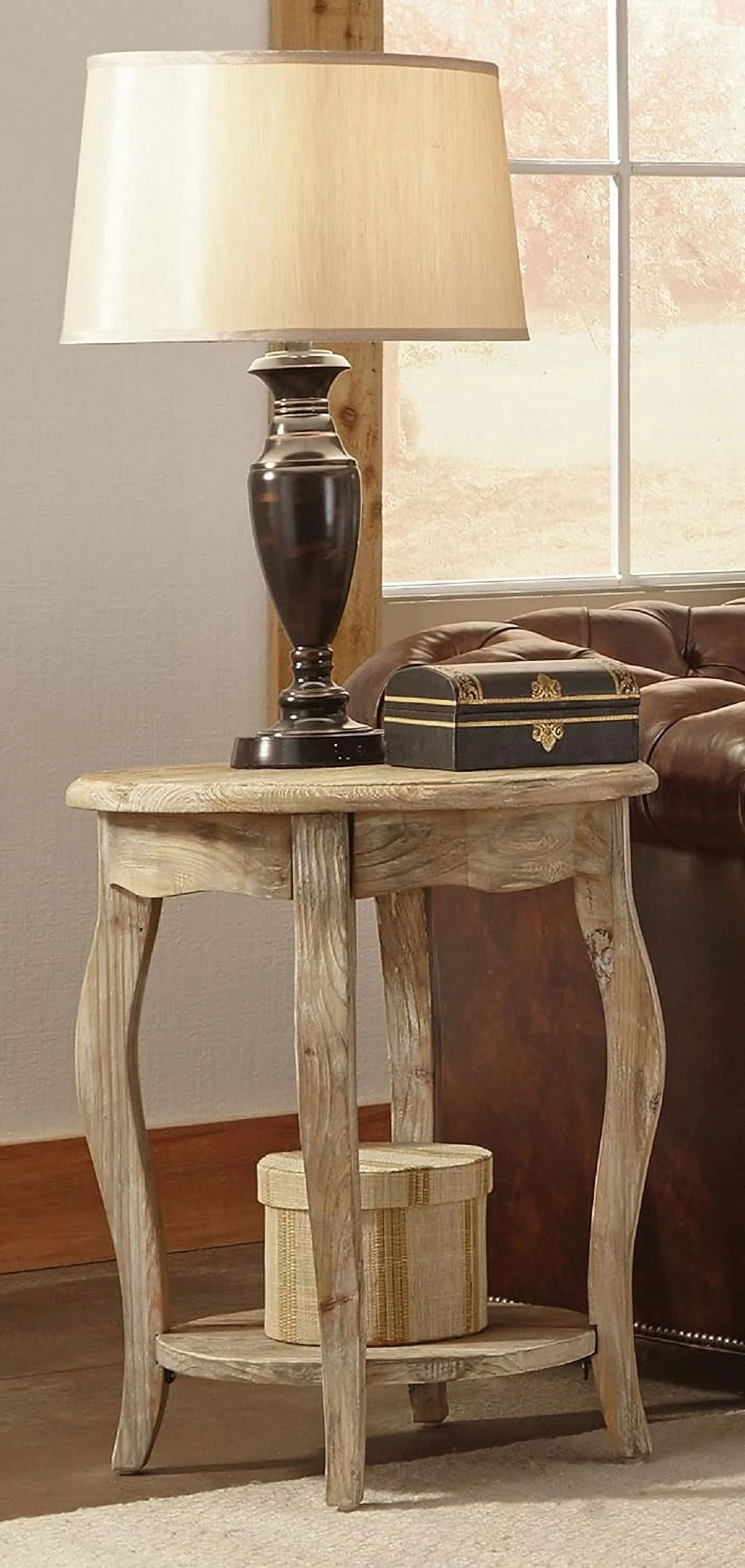 Austerity Reclaimed Wood Round End Table, Driftwood