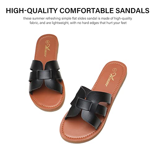 Athlefit Women's Flat Sandals Summer Casual Slip On Leather Slide Sandal