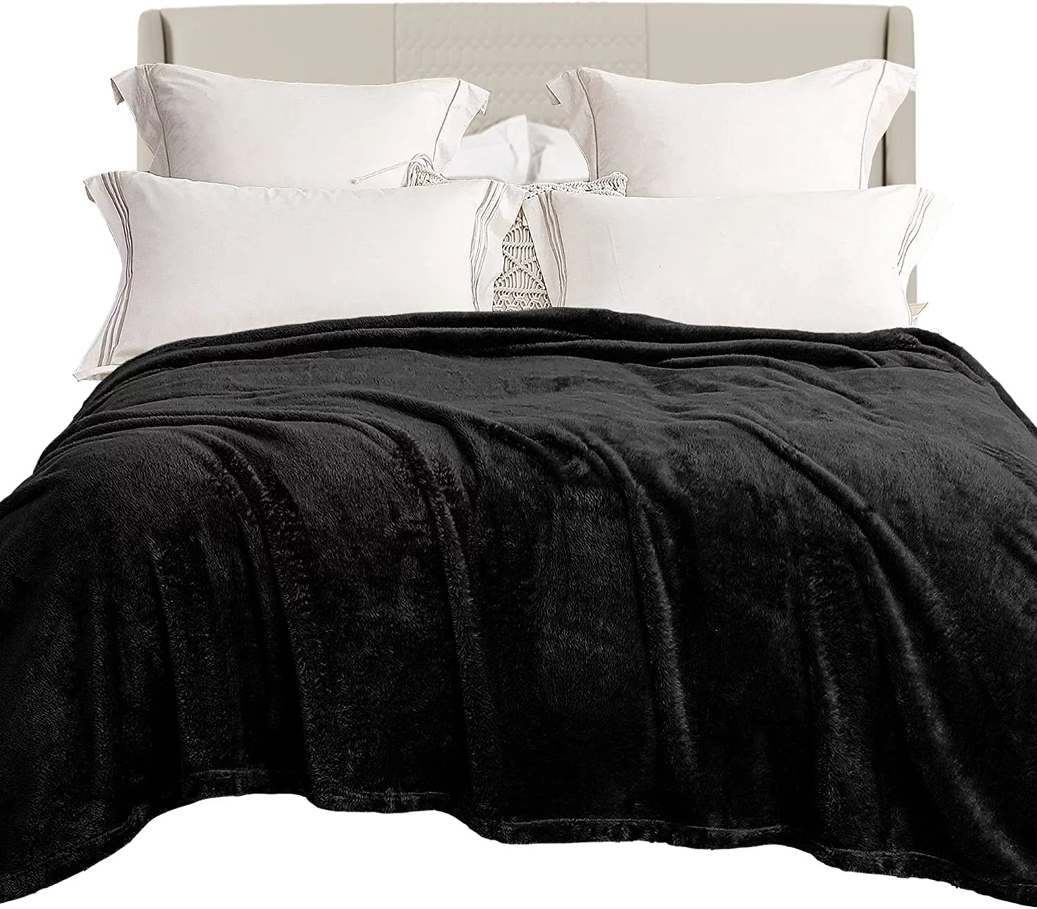 Exclusivo Mezcla Plush Fuzzy Fleece King Size Bed Blanket, Super Soft Fluffy and Thick Blankets for Travel Bed and Couch (Black, 90x104 inches)