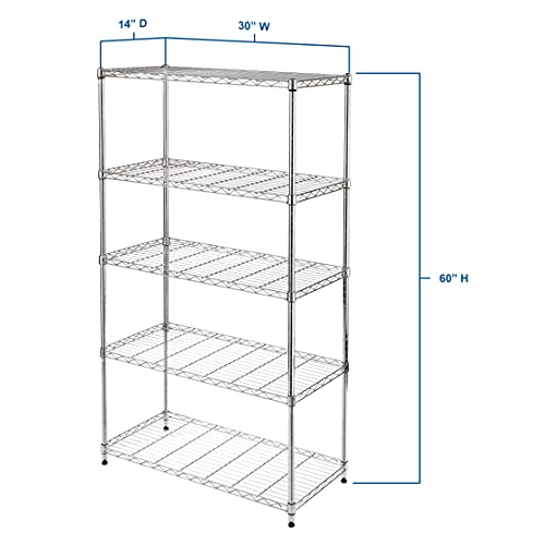 Seville Classics Solid Steel Wire Shelving Storage Unit Adjustable Shelves Organizer Rack, for Home, Kitchen, Office, Garage, Bedroom, Closet, Black, 5-Tier, 30