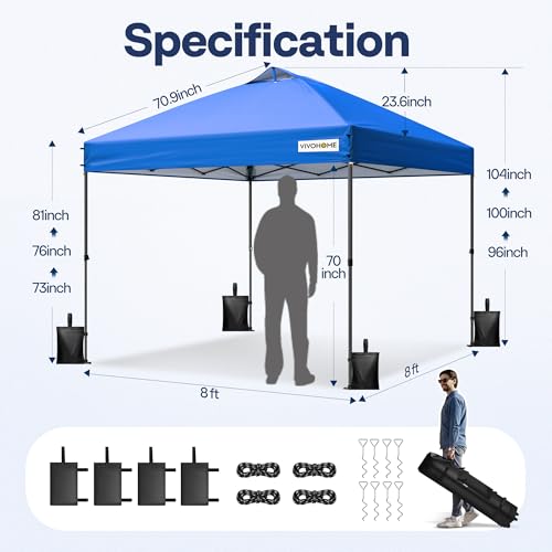 VIVOHOME 10x10ft Pop Up Canopy Tent One Push Setup Outdoor Portable Shelter Tent Heavy Duty with Wheel Carry Bag and 4 Sandbags, White