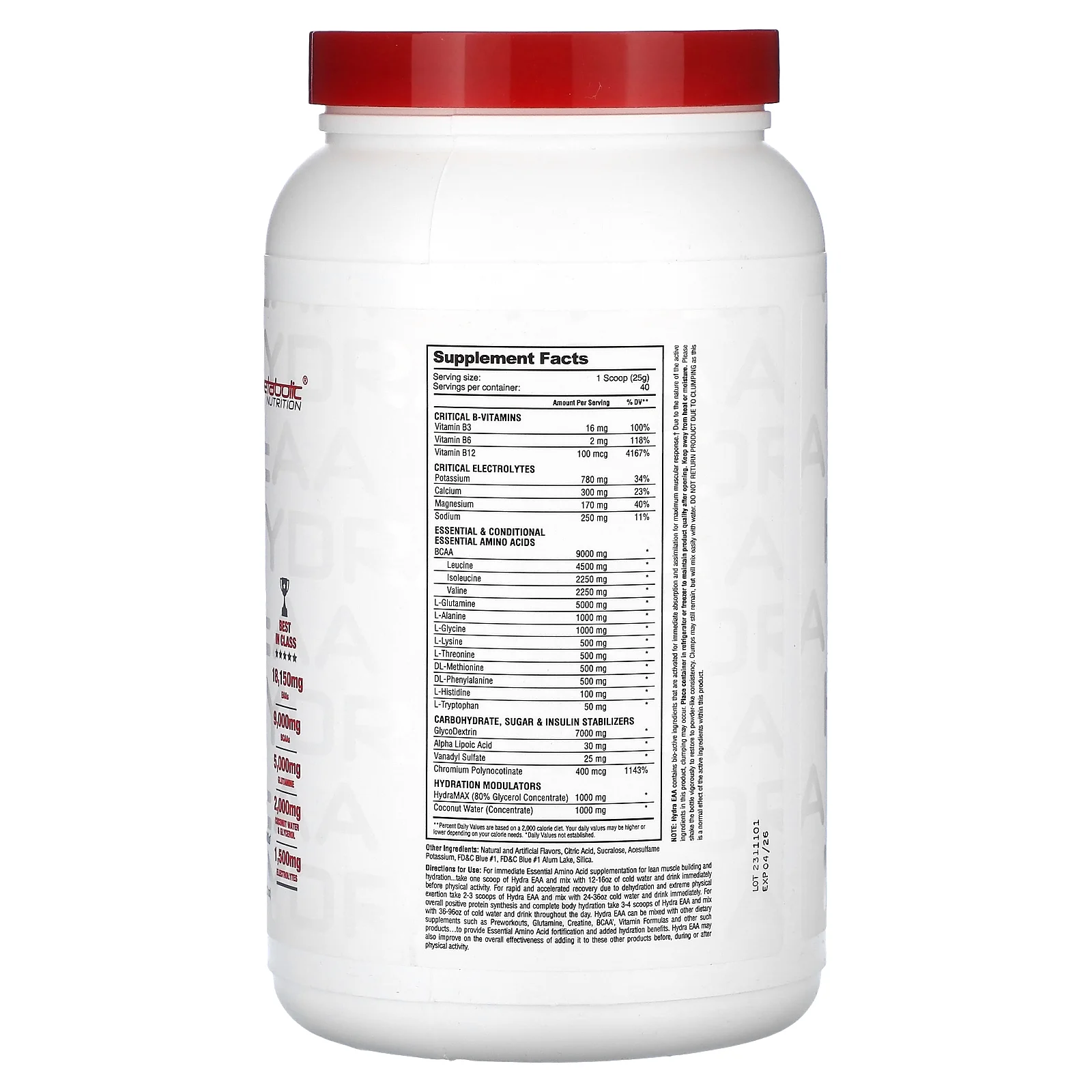 Metabolic Nutrition Hydra EAA, 1000g of Essential Amino Acids + Hydration, EAAs, BCAAs, Glutamine, Electorlytes, Coconut Water & Glycerol, Amazing Flavors (Fruit Punch, 1000g)