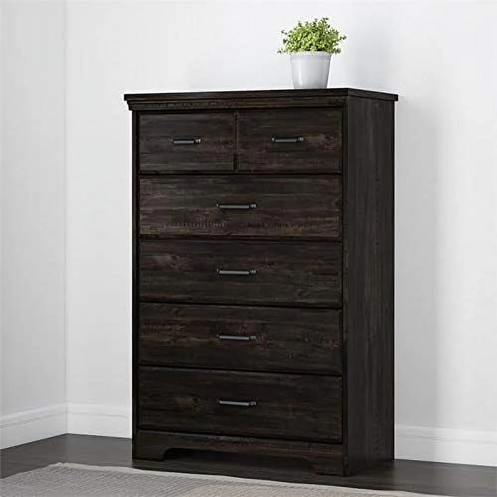 5 Drawers Dresser, Small Wood Organizer Chest For Bedroom, Modern Storage Tower For Closet, Dark Grey