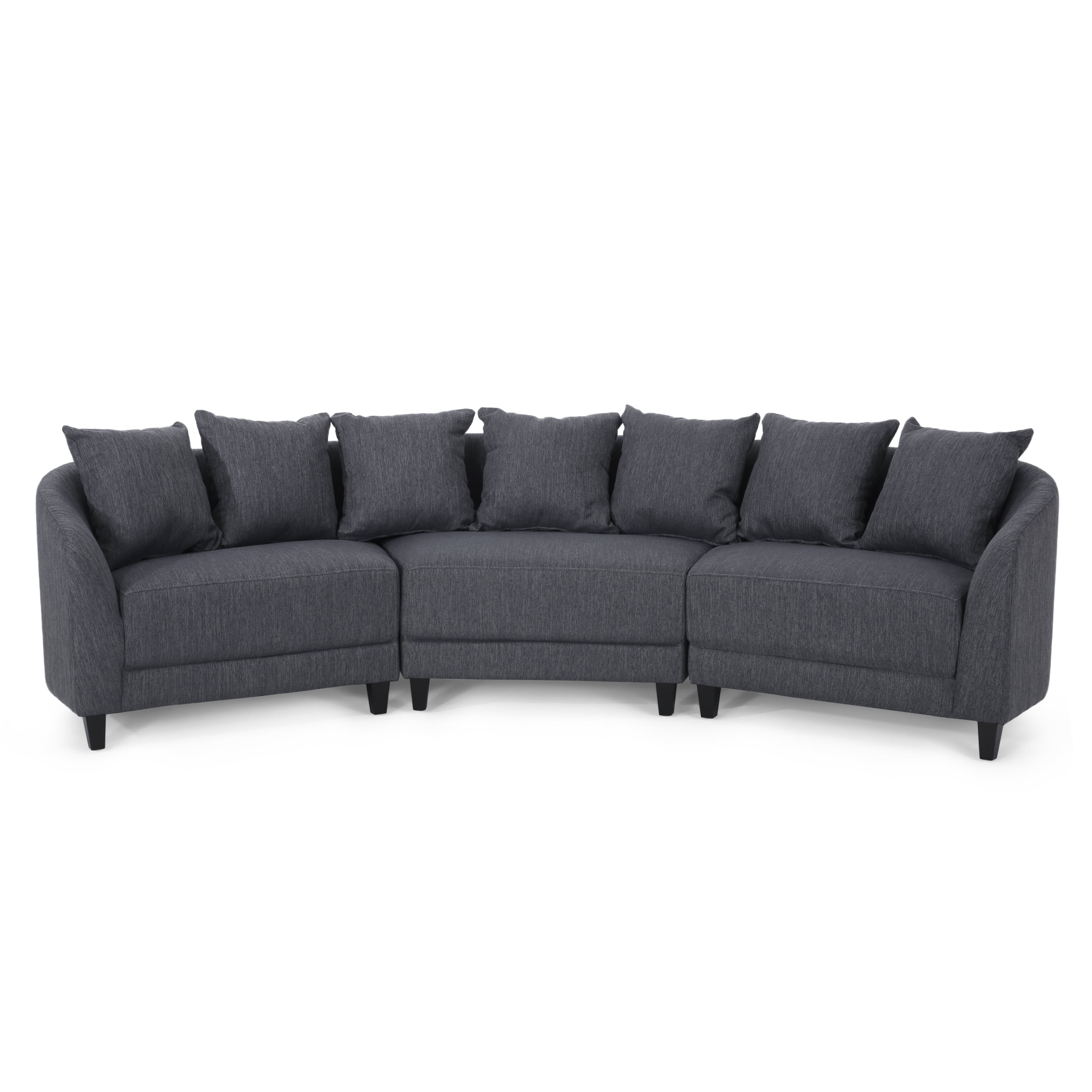 McCardell Contemporary Fabric 3 Seater Curved Sectional Sofa, Charcoal and Dark Brown