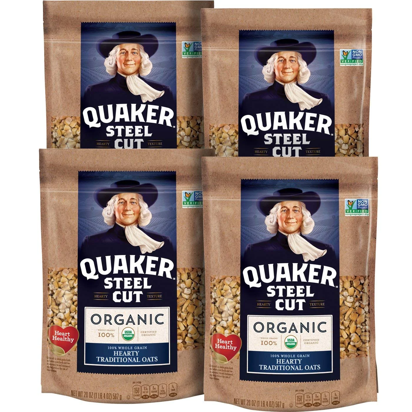 Quaker Steel Cut Oats, Cook on Stove or Microwave, 20 oz Resealable Bags, 4 Pack